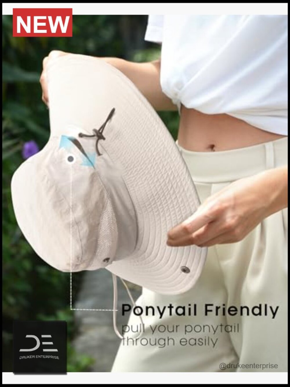 Sun Hat with Ponytail Hole, UPF 80+, Wide Brim, Foldable Bucket Hat for Hiking - Picture 5 of 7